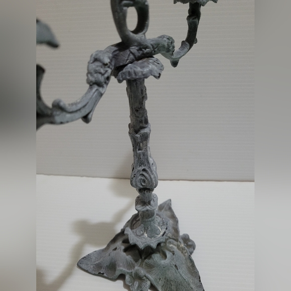 Antique Iron Cast French Louis XV Style 2 Branch Candelabra Ornate Rococo Design - Picture 7 of 10